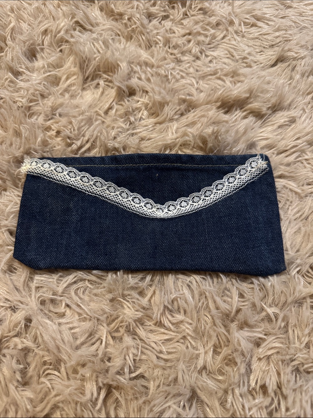 Denim Lace-Trim Cosmetic Pouch - Unbranded